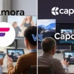 Imagen comparativa de las interfaces y herramientas de edición de Filmora y Capcut en 2025.
